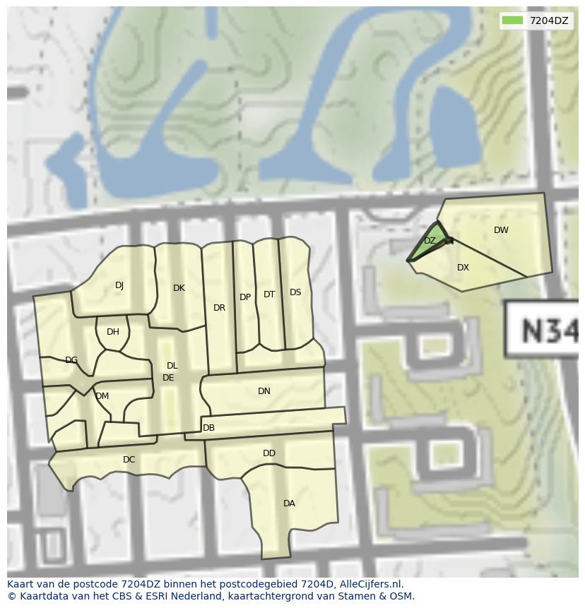 Afbeelding van het postcodegebied 7204 DZ op de kaart.