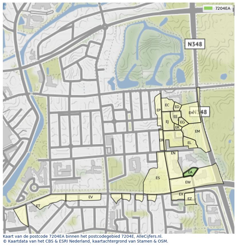 Afbeelding van het postcodegebied 7204 EA op de kaart.