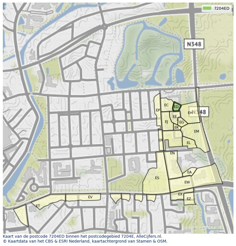 Afbeelding van het postcodegebied 7204 ED op de kaart.