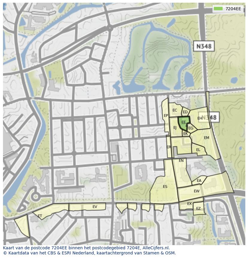 Afbeelding van het postcodegebied 7204 EE op de kaart.