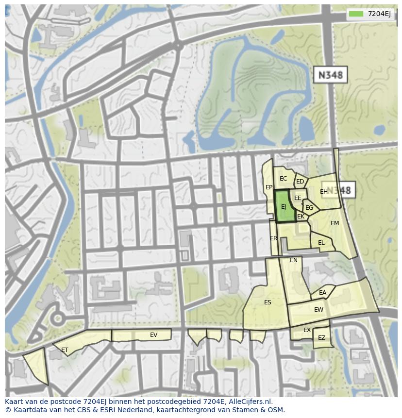 Afbeelding van het postcodegebied 7204 EJ op de kaart.