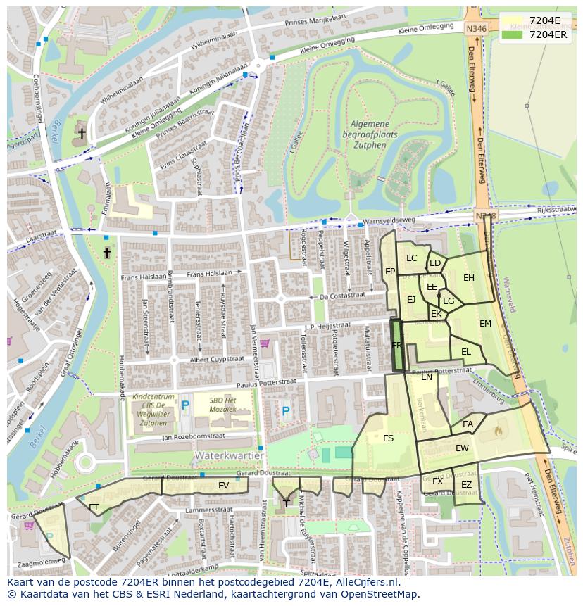 Afbeelding van het postcodegebied 7204 ER op de kaart.