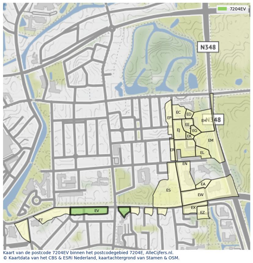 Afbeelding van het postcodegebied 7204 EV op de kaart.