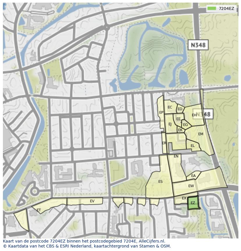 Afbeelding van het postcodegebied 7204 EZ op de kaart.