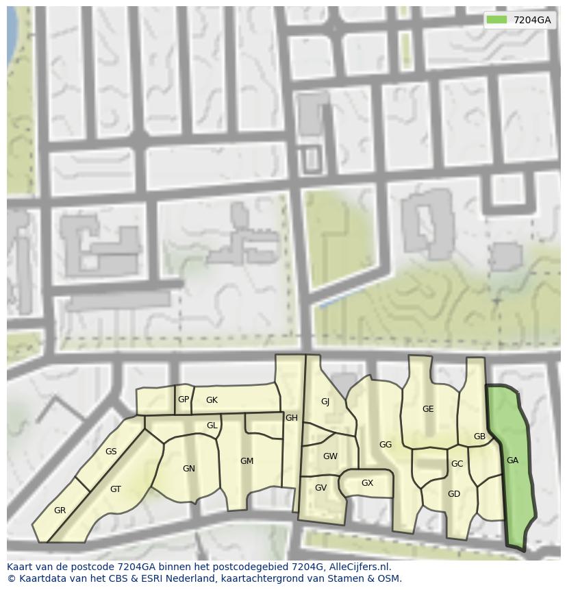 Afbeelding van het postcodegebied 7204 GA op de kaart.