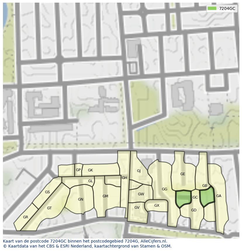 Afbeelding van het postcodegebied 7204 GC op de kaart.