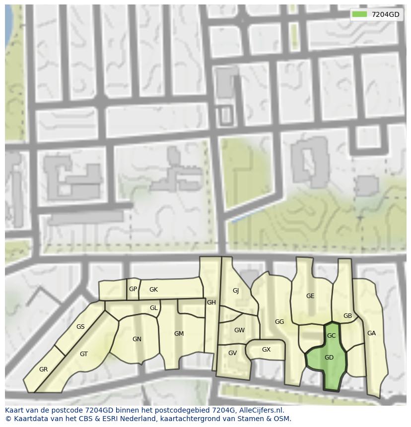 Afbeelding van het postcodegebied 7204 GD op de kaart.