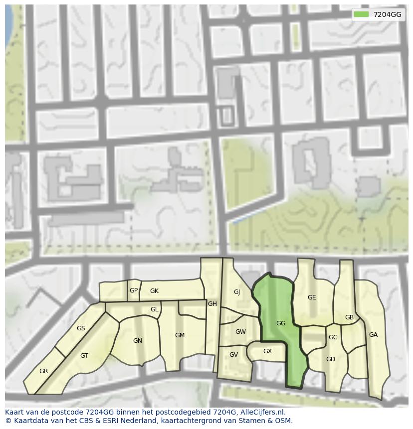 Afbeelding van het postcodegebied 7204 GG op de kaart.