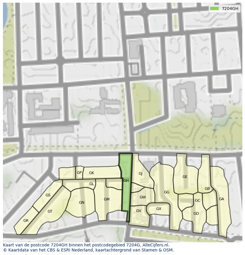 Afbeelding van het postcodegebied 7204 GH op de kaart.