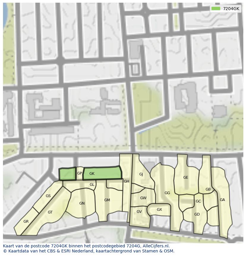 Afbeelding van het postcodegebied 7204 GK op de kaart.