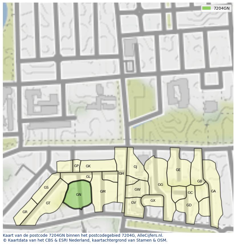 Afbeelding van het postcodegebied 7204 GN op de kaart.