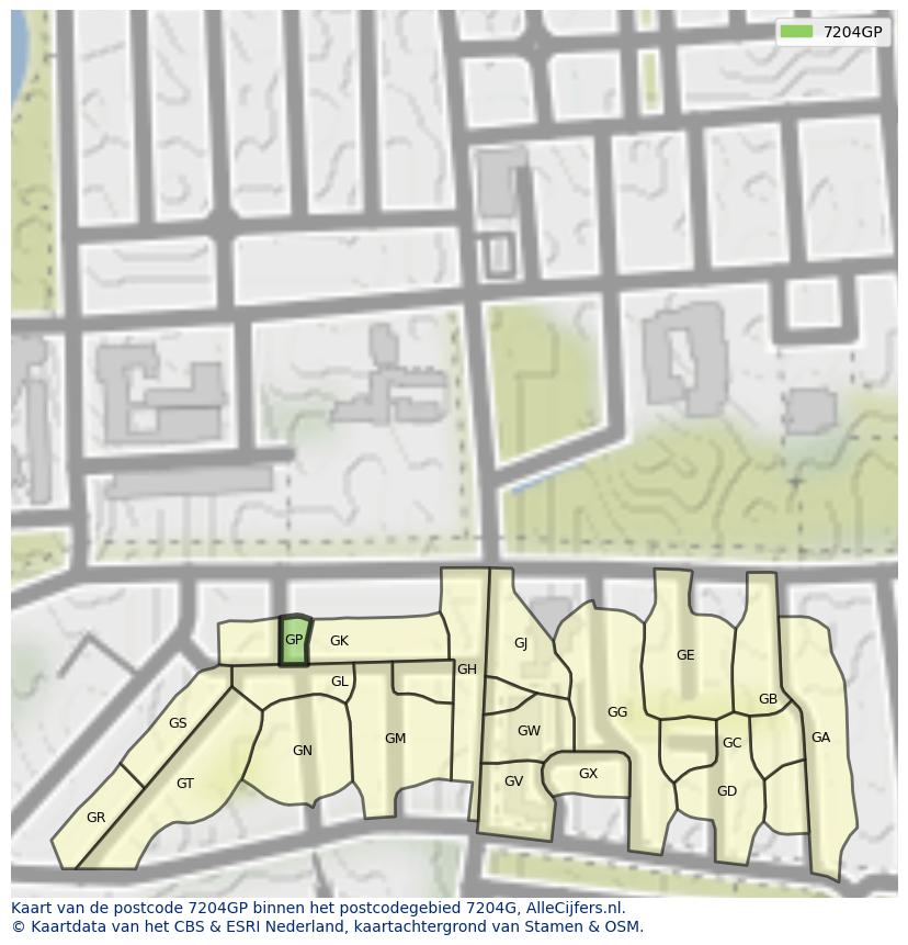 Afbeelding van het postcodegebied 7204 GP op de kaart.
