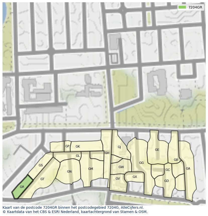 Afbeelding van het postcodegebied 7204 GR op de kaart.