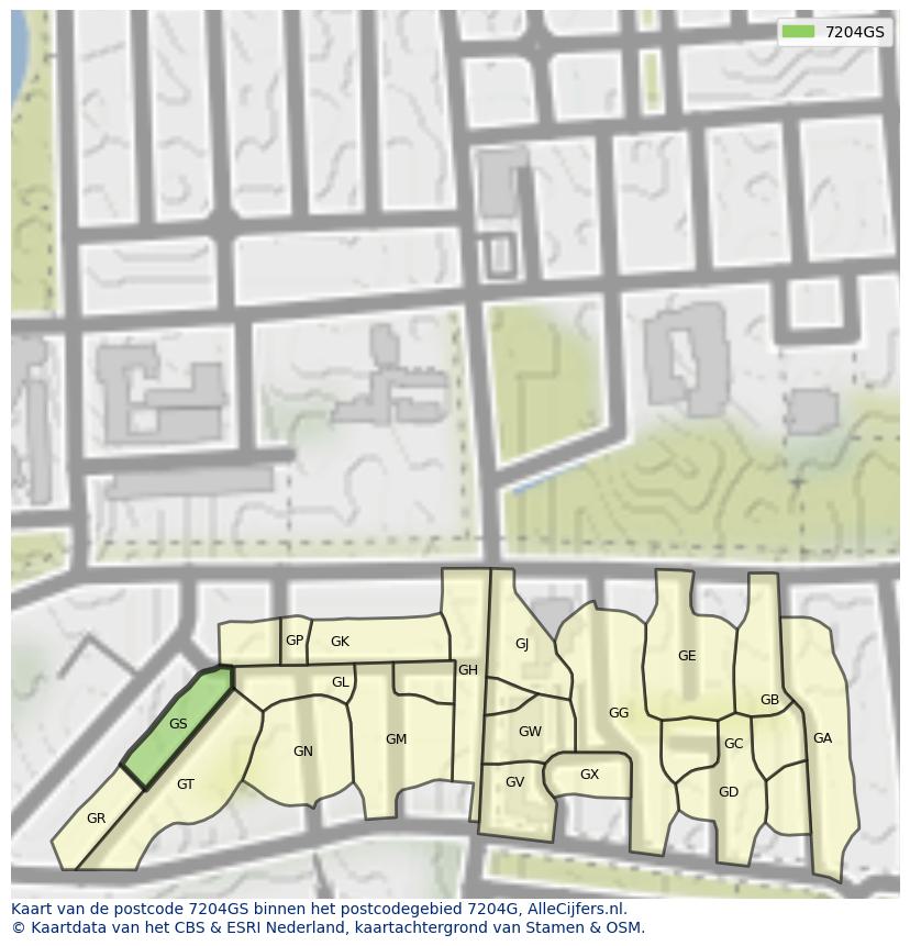 Afbeelding van het postcodegebied 7204 GS op de kaart.