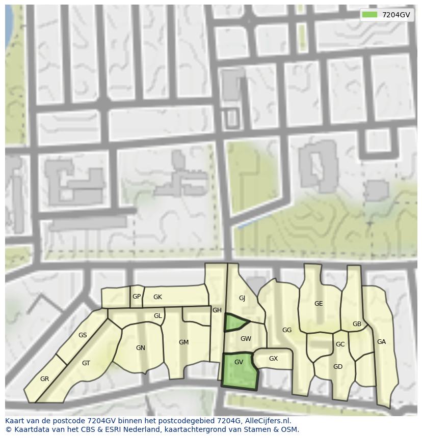 Afbeelding van het postcodegebied 7204 GV op de kaart.