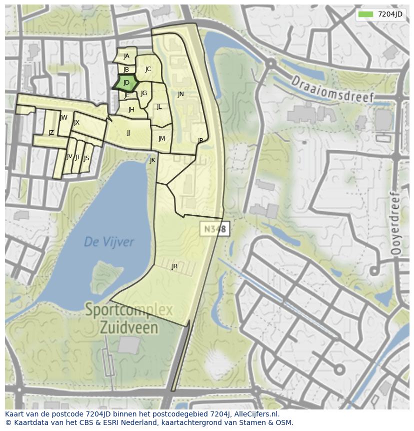 Afbeelding van het postcodegebied 7204 JD op de kaart.