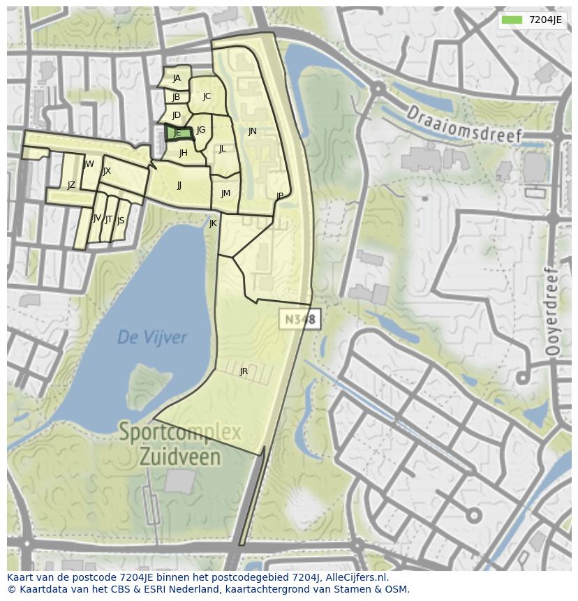 Afbeelding van het postcodegebied 7204 JE op de kaart.