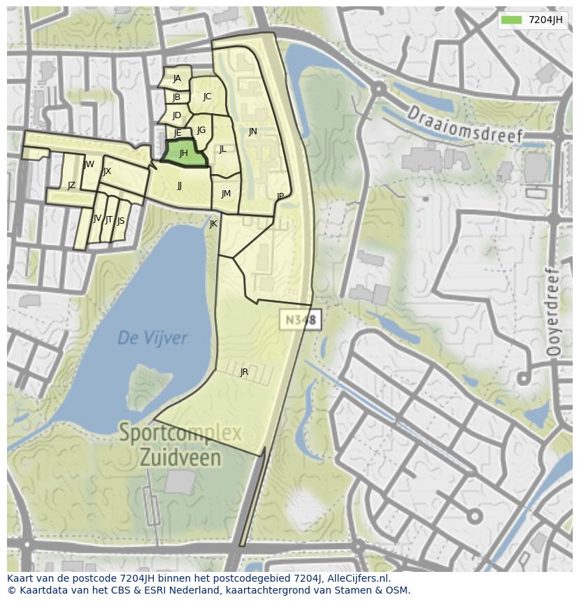 Afbeelding van het postcodegebied 7204 JH op de kaart.