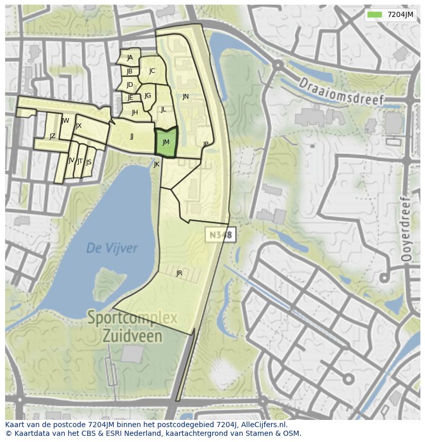 Afbeelding van het postcodegebied 7204 JM op de kaart.