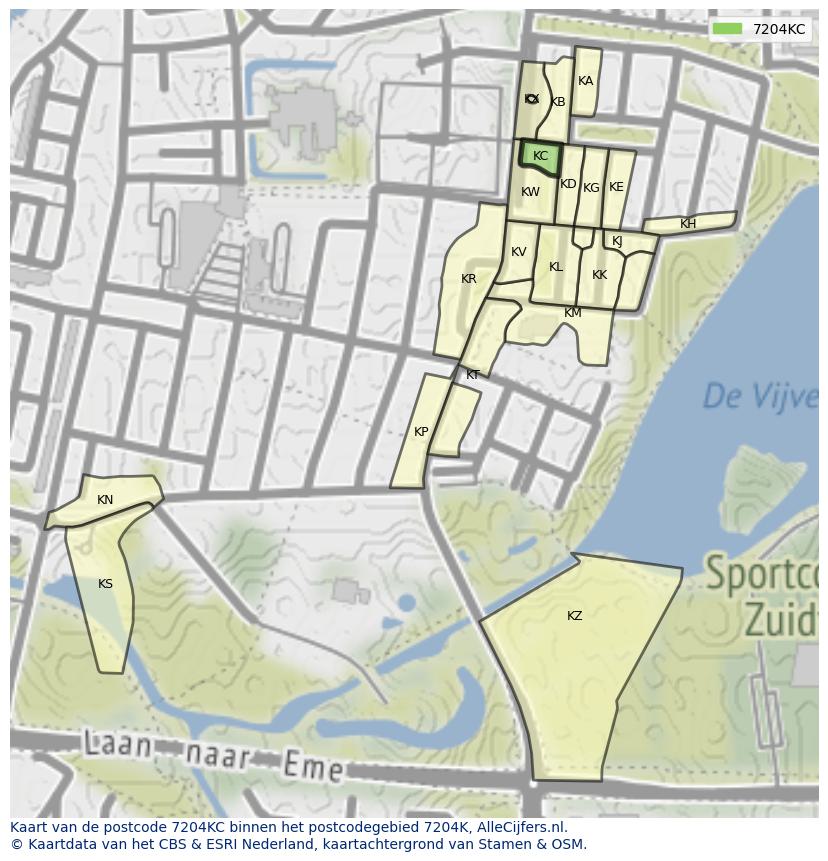 Afbeelding van het postcodegebied 7204 KC op de kaart.