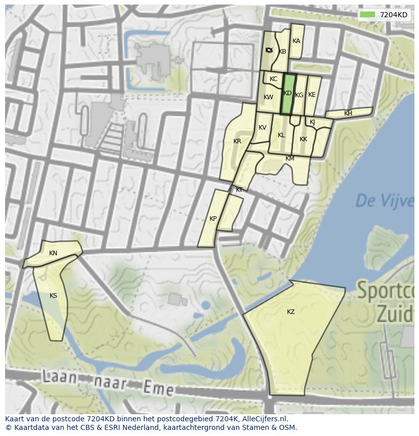 Afbeelding van het postcodegebied 7204 KD op de kaart.