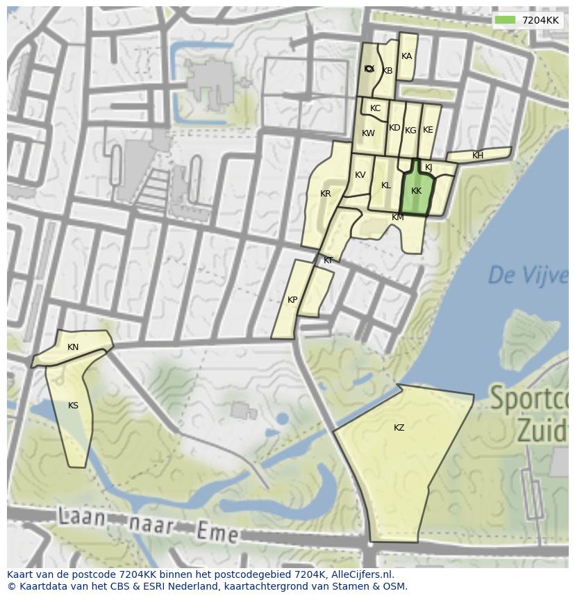 Afbeelding van het postcodegebied 7204 KK op de kaart.