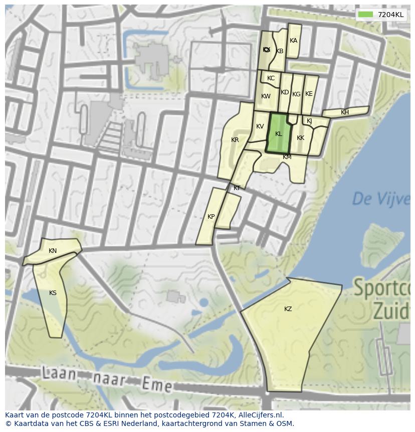 Afbeelding van het postcodegebied 7204 KL op de kaart.