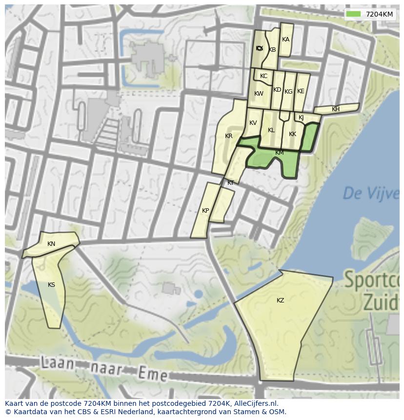 Afbeelding van het postcodegebied 7204 KM op de kaart.
