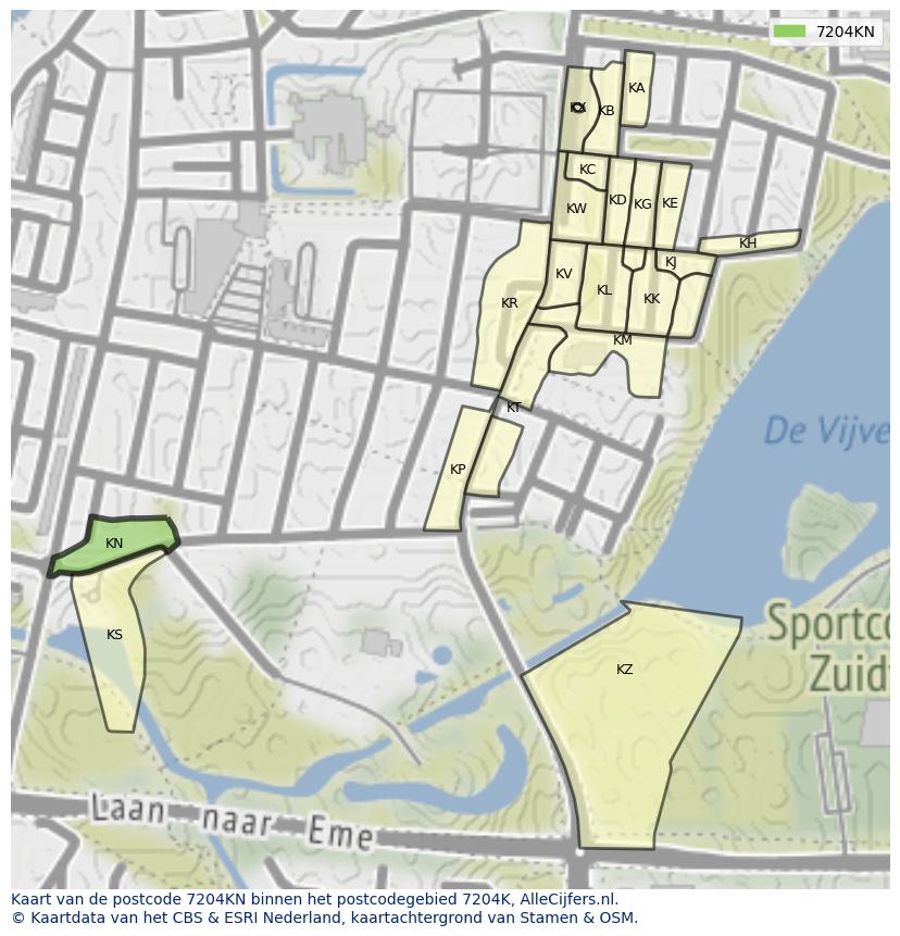 Afbeelding van het postcodegebied 7204 KN op de kaart.