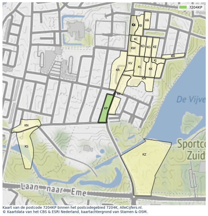 Afbeelding van het postcodegebied 7204 KP op de kaart.
