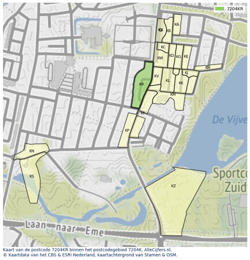 Afbeelding van het postcodegebied 7204 KR op de kaart.