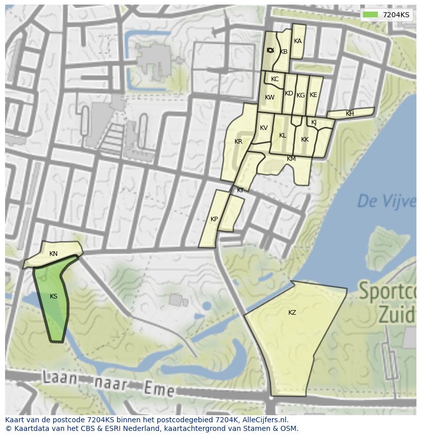 Afbeelding van het postcodegebied 7204 KS op de kaart.