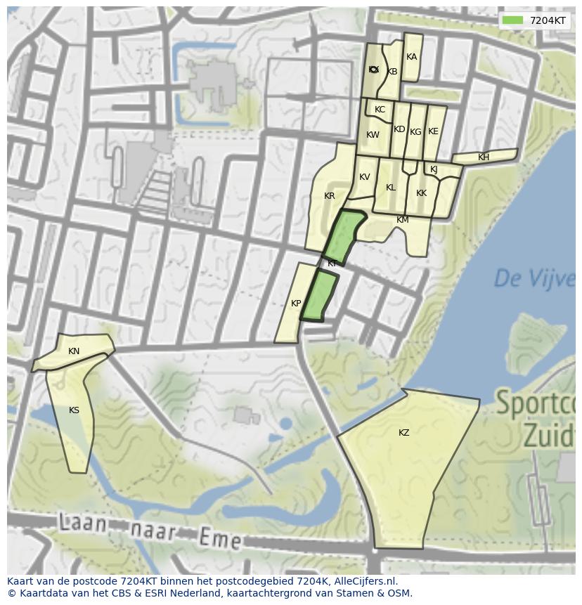 Afbeelding van het postcodegebied 7204 KT op de kaart.