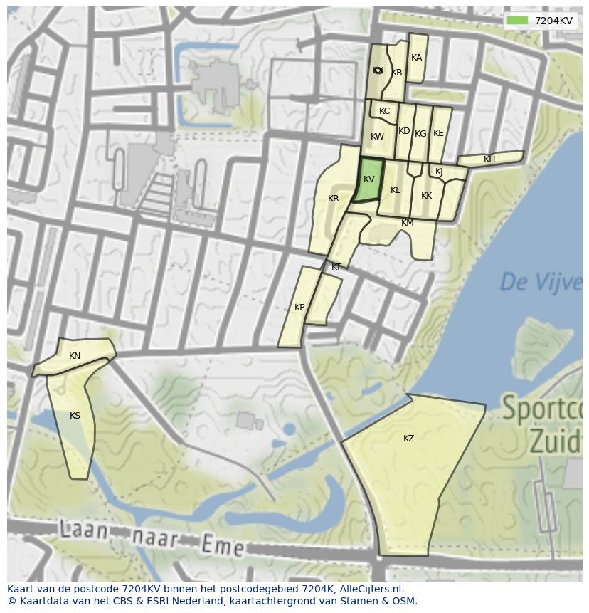 Afbeelding van het postcodegebied 7204 KV op de kaart.