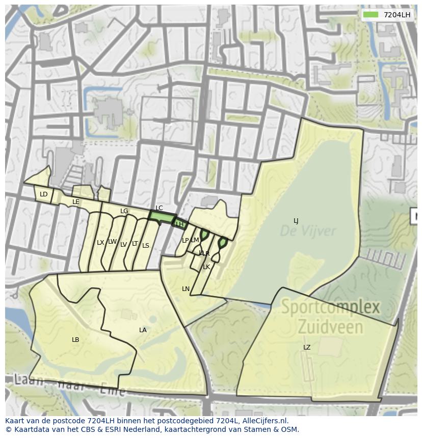 Afbeelding van het postcodegebied 7204 LH op de kaart.