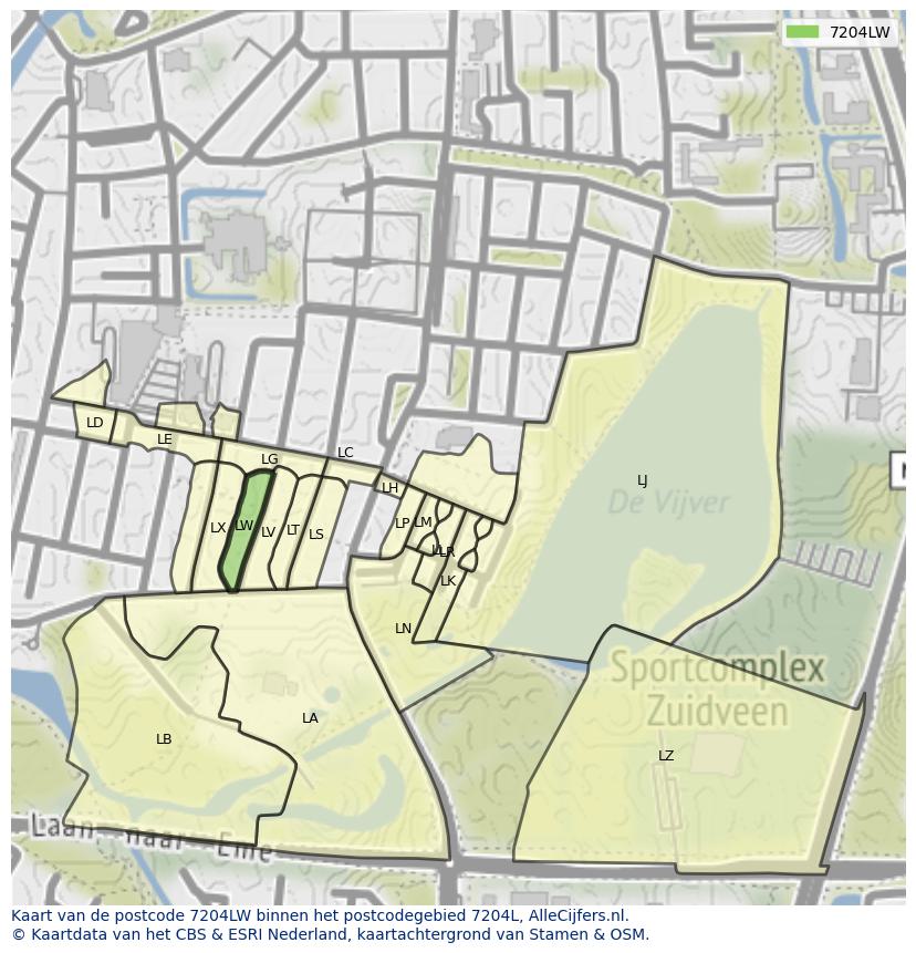 Afbeelding van het postcodegebied 7204 LW op de kaart.