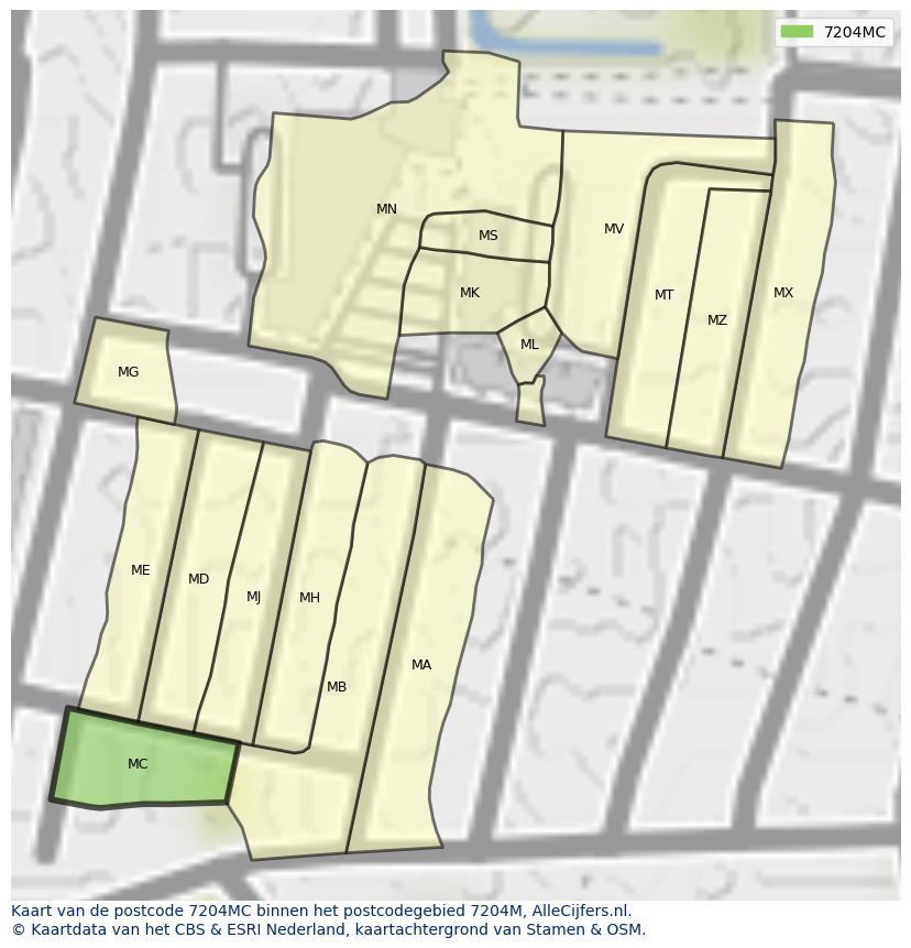Afbeelding van het postcodegebied 7204 MC op de kaart.
