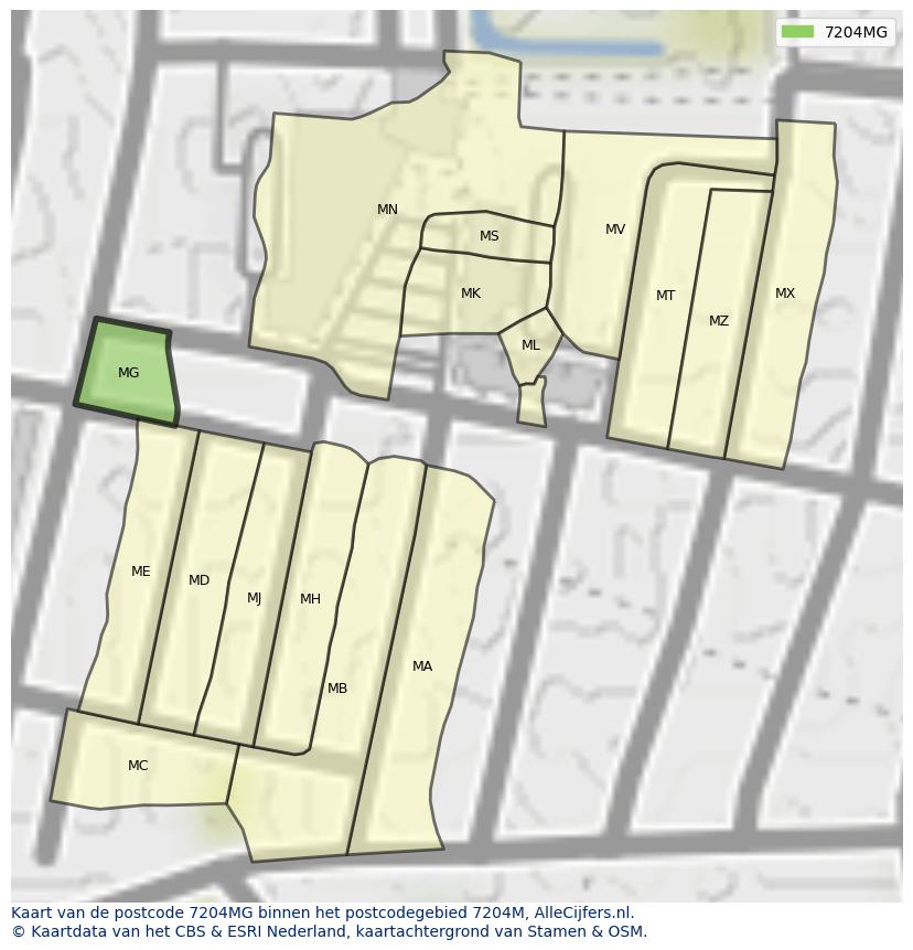 Afbeelding van het postcodegebied 7204 MG op de kaart.