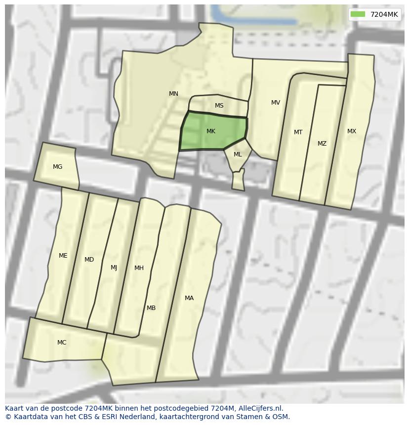 Afbeelding van het postcodegebied 7204 MK op de kaart.