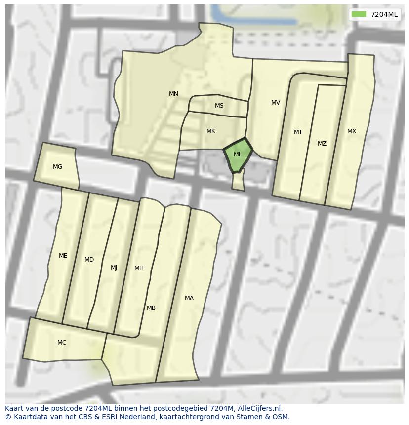 Afbeelding van het postcodegebied 7204 ML op de kaart.