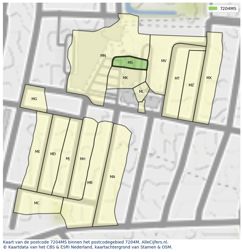 Afbeelding van het postcodegebied 7204 MS op de kaart.
