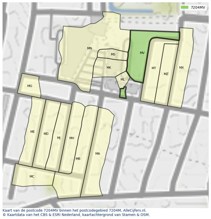 Afbeelding van het postcodegebied 7204 MV op de kaart.