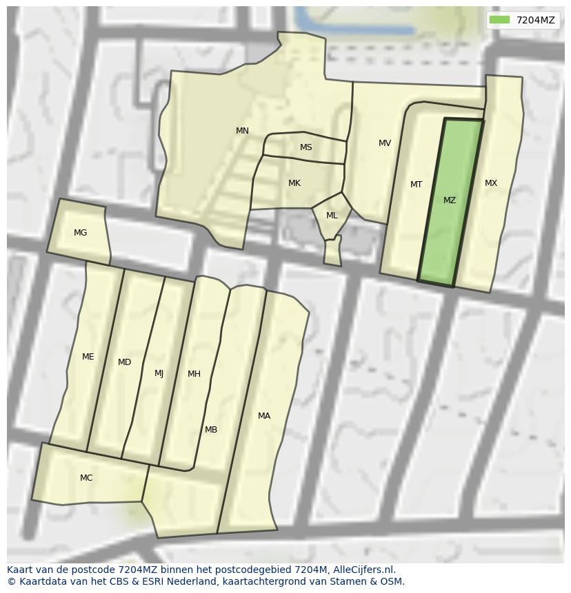 Afbeelding van het postcodegebied 7204 MZ op de kaart.