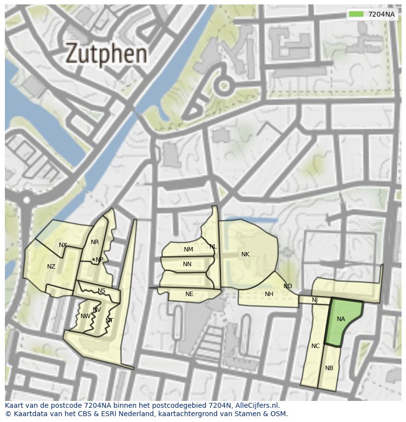 Afbeelding van het postcodegebied 7204 NA op de kaart.