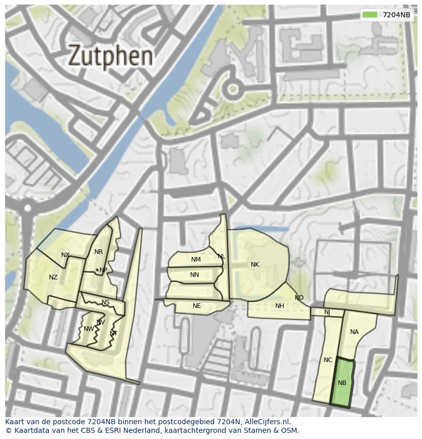 Afbeelding van het postcodegebied 7204 NB op de kaart.