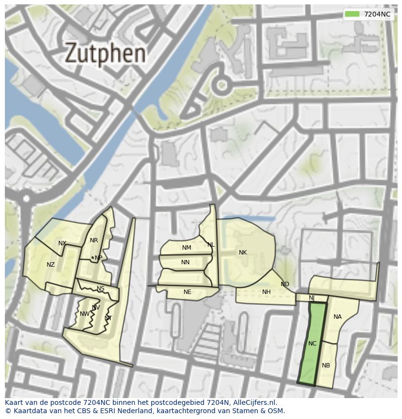 Afbeelding van het postcodegebied 7204 NC op de kaart.