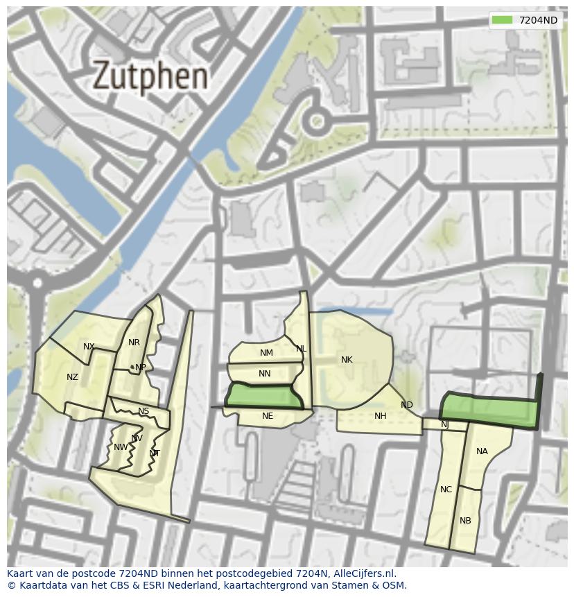 Afbeelding van het postcodegebied 7204 ND op de kaart.
