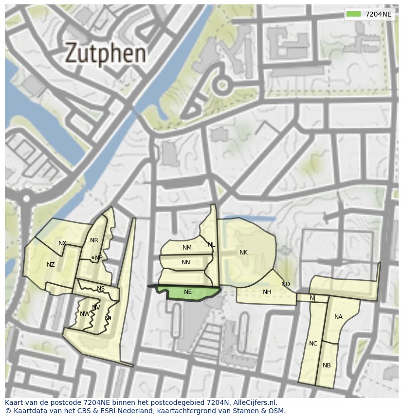 Afbeelding van het postcodegebied 7204 NE op de kaart.