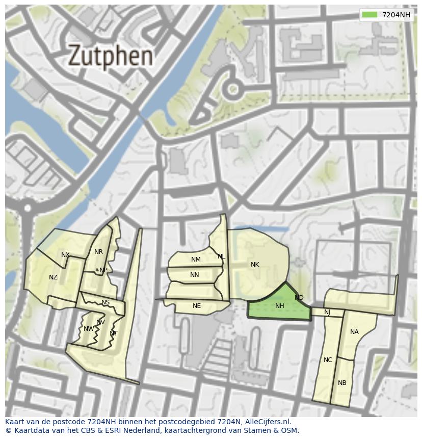 Afbeelding van het postcodegebied 7204 NH op de kaart.