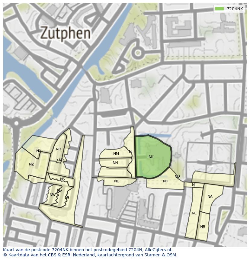 Afbeelding van het postcodegebied 7204 NK op de kaart.